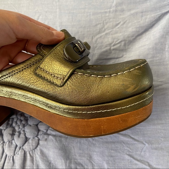 SOLD! Coach Adrienne Leather Wood Clog Mules 💚 - Picture 6 of 13